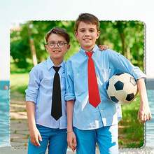 1 pieza Corbata de unicolor pre-anudada para niños, decoración para el cuello de la camisa de estudiante, para uniforme escolar, preescolar, estudiante, niños y niñas, vuelta al colegio - Rojo - Ver 7