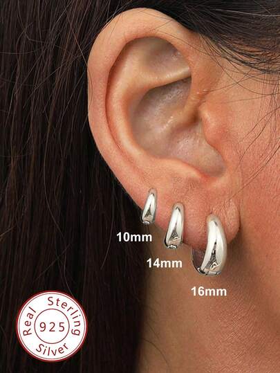 1 Pair Simple Hoop Earrings In Multiple Sizes, 925 Sterling Silver, Minimalist Casual Earrings For Women, High-Quality Jewelry Gift, Suitable For Daily Wear