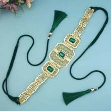 Gold Color Morocco Caftan Belt For Women Bridal Wedding Waist Chain Hand Rope Tassels Crystal Arabian Party Jewelry - TGnvsbt11011HONG - 查看 2