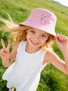 1pc Personalized 26 Letter Name Print Sun Hat, Fashionable Versatile Bucket Hat For Girls Outdoor, Daily, Back To School Wear - Pink - View 5