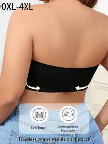 1件装加大码女士纯色舒适简约前扣运动文胸 - 无缝针织面料，无钢圈 - 黑色 - 查看 2