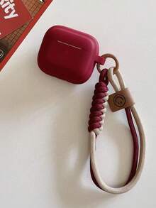 钥匙扣、挂绳 1 件装 简约酒红色耳机保护套，带挂绳，适用于第四代、第二代 Pro、苹果蓝牙耳机，硅胶保护套适用于第一/二/三代，防摔（不含耳机） - 酒紅色 - 查看 4
