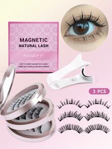 MAGEFY 13pcs/Set CC Natural False Eyelashes, 3pcs Magnetic Eyelashes With Magnetic Clips/10pcs Girl Group Style Fake Lashes, Mixed Styles, No Glue Needed, Reusable Natural Looking Lashes, Faux Mink Material, Breathable, Black U-Shaped Lashes, Korean Girl Group Style, Short Natural Lashes, Thin & Long 11mm Lashes, Transparent Base, Lively Energy Lashes, Gift For Women - màu đen - Xem 6