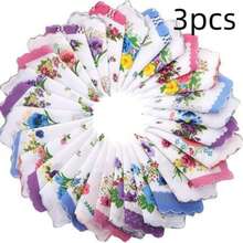 3 piezas Pañuelos cuadrados clásicos con estampado floral de media luna, fondo blanco, textura suave, livianos y transpirables, aptos para todas las estaciones, unisex, aplicables para exteriores, deportes, bodas y uso diario - Multicolor - Ver 9