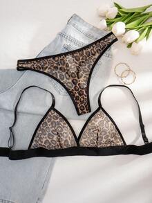 一套女士豹纹无钢圈三角杯舒适内衣套装 - 彩色 - 查看 3