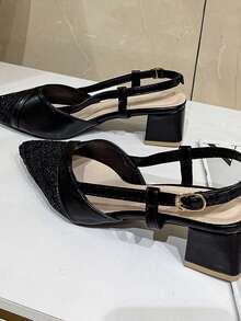 Teenagers' Sexy Shiny Gold Pointed Toe High Heel Sandals With Ankle Strap And Open Toe Design - Ideal For Parties And Events - Black - View 7