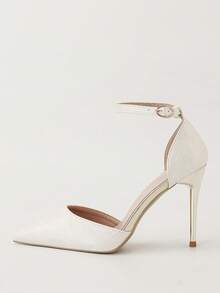 时尚简约超高跟尖头镂空绑带高跟凉鞋，优雅女士高跟鞋 - 米色 - 查看 2