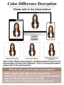 24英寸长层次直发合成纤维齐肩假发，带刘海，适合日常佩戴或参加派对。 - 棕色 - 查看 7