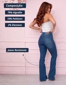 Sawary Women's High-Waisted Flare Bell-Bottom Jeans In Lycra And Elastane - Comfortable And Stylish - 藍色 - 查看 3