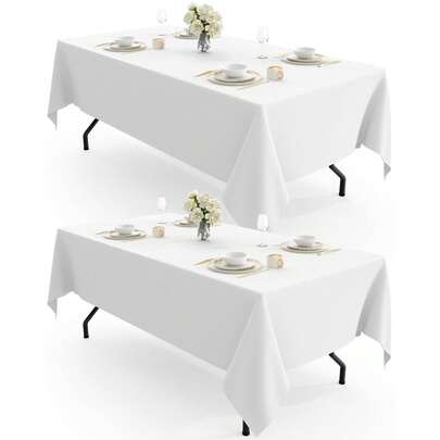 2 piezas Mantel rectangular: Mantel resistente a las manchas, libre de arrugas, rectangular, de poliéster lavable, adecuado para bodas, fiestas, banquetes, catering