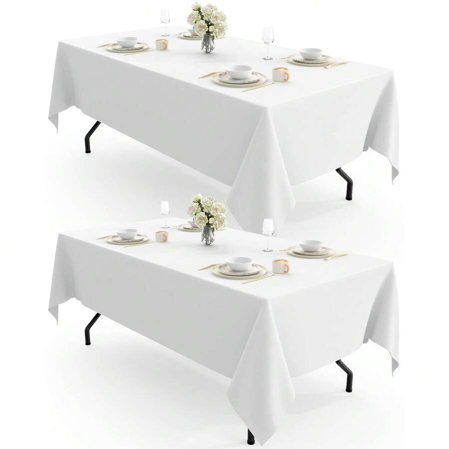 2pcs Rectangular Tablecloth: Stain-Resistant, Wrinkle-Free Tablecloth, Rectangular, Washable Polyester Tablecloth, Suitable For Wedding, Party, Banquet, Catering - Multicolor - View 1