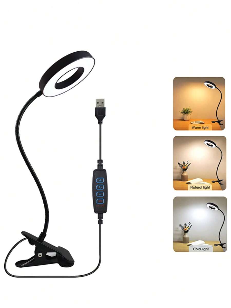 3种调光模式 USB供电LED台灯，亮度可调，灵活鹅颈设计，护眼灯，适用于会议、美甲、办公室、卧室、家庭、书房等多种场景。