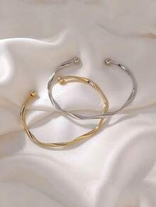 1pc Moebius Twist Line Design Adjustable Open Bangle Bracelet, Minimalist Elegant Friendship Gift, Suitable For Birthday Party - Multicolor - View 2