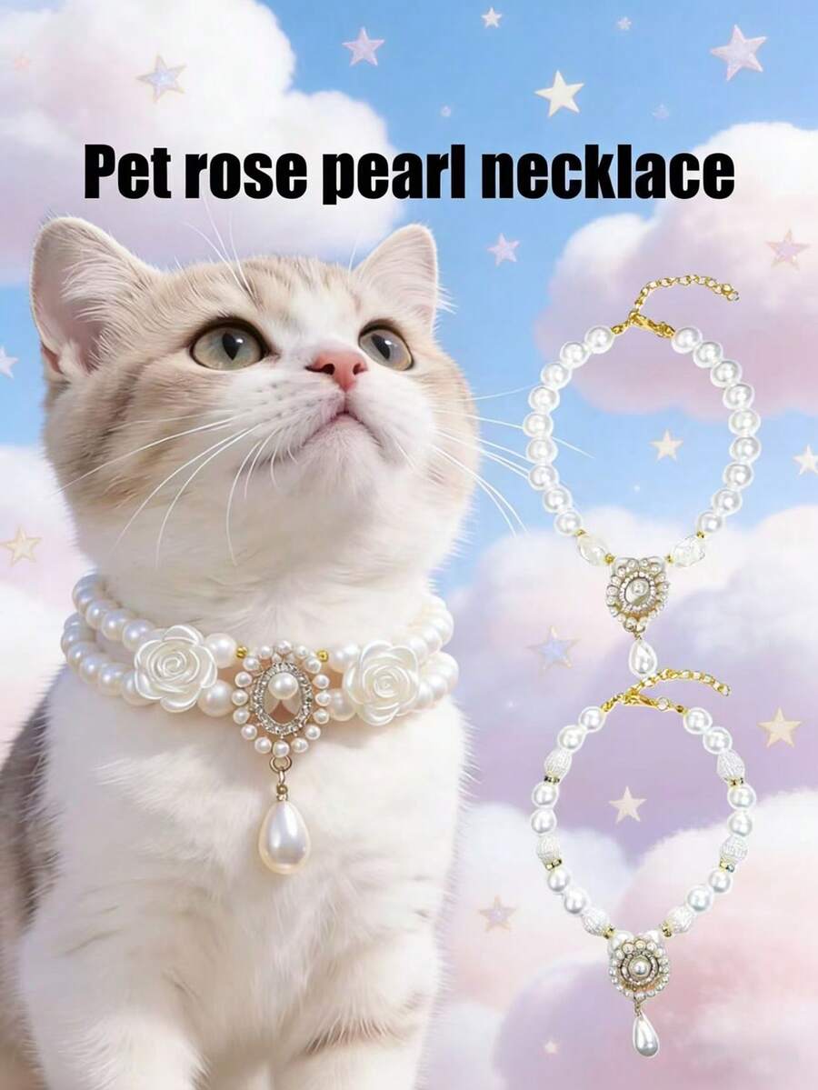 1 件装宠物玫瑰珍珠项链；颈围可调节；猫咪项链；狗狗项链；宠物配饰；节日礼物；宠物用品。 - 彩色 - 查看 1