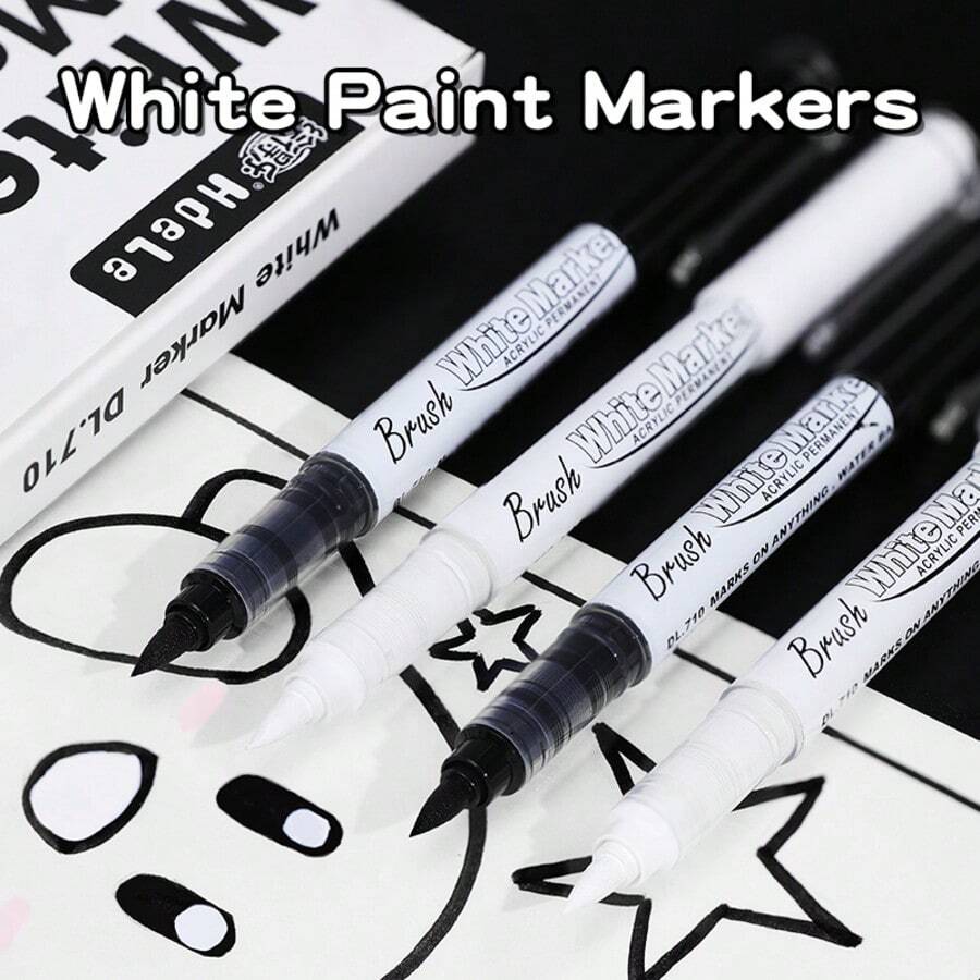 10 Peças/Conjunto Canetas Marcadoras de Acrílico nas Cores Branco/Preto, Conjunto de Pintura de Arte com Ponta Macia Líquida Reta para Desenho, Grafite, Mangá - Conjuntos - Visão 1