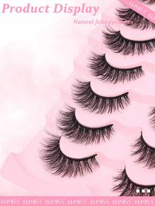 7对装假睫毛，纤细轻盈，D卷翘猫眼睫毛，自然狐狸眼假睫毛，蓬松仿貂毛条状假睫毛 - 黑色 - 查看 4