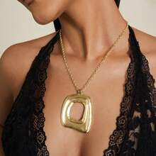 1 Piece Silver/Matte Gold Large Boho Open Charm Pendant Chain Statement Necklace - Silver and Gold - View 8