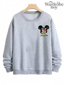 Disney Printed Pullover Sweatshirt, Walt Disney Mickey And Friends Printed Pullover Sweatshirt, Disneyland Gift.High-Quality, Suitable For Spring And Autumn, Comfortable And Breathable | Exquisite Design | Best Choice For Gifting - 淺灰色 - 查看 3