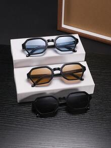 3 PCS Men's Geometric Shape Fashion Glasses Black Polycarbonate Frame Lightweight Snug Fit Casual Style Suitable For Daily Commute With Glasses Box - Multicolor - View 9