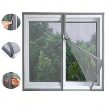 1pc Grey Zipper Mosquito Net Screen, Suitable For Kitchen & Living Room, Anti-Insect Mesh Net, Easy Peel And Stick Home Use - Grey - View 12