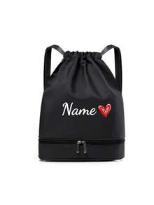 Bolsa de cuerdas de gran capacidad personalizada con texto con sufijo en forma de corazón, bolsa de yoga, bolsa deportiva con texto personalizado, bolsa de almacenamiento para picnic familiar, bolsa de hombro para viajes y desplazamientos, bolsa de compras para exteriores, regalo ideal para familiares y amigos - Multicolor - Ver 6