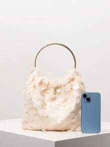 Ví nữ đính sequin kim loại họa tiết ngẫu nhiên, phụ kiện sang trọng cho váy dạ hội, ví cầm tay dự tiệc, đồ dùng cưới, quà tặng cho phái nữ. - Màu be - Xem 3