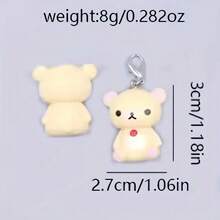 Cute Lazy Bear Keychain - Durable Plastic Bear With Zinc Alloy Chain And Key Ring, Adorable Brown And White Bear Pendant Suitable For Keys, Phones, Bags - Perfect Valentine's Day And Anniversary Couple Gift - A - 查看 5