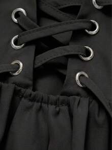 优雅迷人休闲时尚约会度假婚礼浪漫修身褶皱连衣裙黑色 - 黑色 - 查看 6