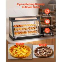 3-Tier Commercial Food Warmer Display, 1400W Food Display Warmer With LED Light, Top Storage And Adjustable Shelves, 86℉~185℉ Steam Heating, 137Qt/130L For Hamburger, Pizza, Bread, Fried Chicken - 35-inch - View 3