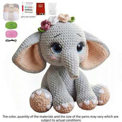 1 Set Crochet Kit For Beginners, Includes Detailed Written Instructions, Cute Gray Elephant DIY Crochet Kit, Adorable And Fun Spring/Summer Home Decor, Suitable As Birthday, Valentine's Day, Easter Gift