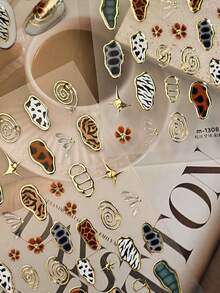 Beautizon Nailartlab 1张复古动物纹美甲贴纸，金色可选，可定制豹纹、斑马纹、奶牛纹，DIY美甲贴纸 - 彩色 - 查看 5