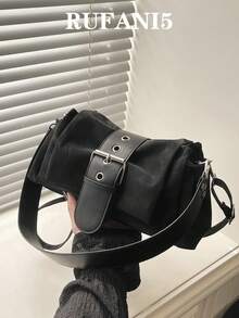 Die neue, einfarbige Schultertasche mit Klappverschluss und Schnalle im Herbst-/Winterdesign ist eine multifunktionale und elegante Retro-Tasche mit großem Fassungsvermögen. Sie eignet sich ideal zum Einkaufen, für Geldbörsen, junge Frauen, Studentinnen, Berufseinsteigerinnen und Büroangestellte. Sie ist perfekt für Büro, Universität, Arbeit, Geschäftsreisen, Pendeln, Outdoor-Aktivitäten, Reisen und Ausflüge. - Schwarz - Übersicht 2