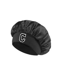 1 Pc 26 Letter A-Z Hair Bonnet Men Women Layer Satin Sleeping Caps Night Caps Hair Care Hats For Curly And Straigt Hair - Black - View 4