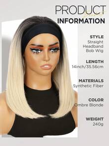 Ombre Gold Straight Wig Headband, Short Straight Headband Wig Without Glue, Natural Looking Synthetic Fiber Wig With Headband Design, Wear And Go - Blonde Ombre - View 7