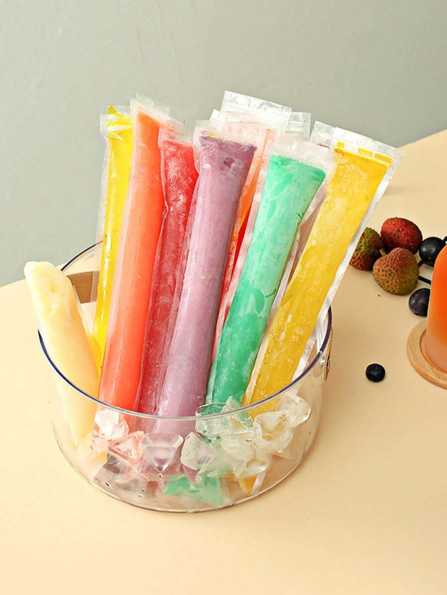 100pcs Transparent Ice Bags, For Crushed Ice & Ice Cream Preservation, DIY Ice Pop Bags, Home Ice Making Gift Bags, Party & Kitchen - Clear - View 1