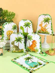 6个恐龙抽绳袋，礼品背包，束口袋（27*34厘米），小型背包生日派对礼品包装袋，野生主题庆典装饰，绿色森林主题装饰，完美的户外背包，最佳嘉年华礼物 - 恐龍 - 查看 3