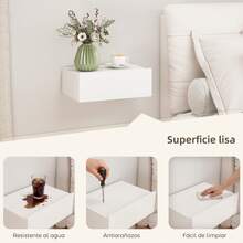 HOMCOM Set de 2 Mesillas de Noche de Pared, Mesitas de Noche Flotantes con 1 Cajón, Mesas Auxiliares para Dormitorio, Habitación Hogar, Diseño Sencillo, 40x30x15 cm - Blanco - Ver 7