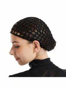 1/4pcs Black Mesh Sleep Cap, Wig Cap, Chef Hat, Fluffy Bun Cover, Suitable For Women, Dancers, Sleep Cap - / - View 3
