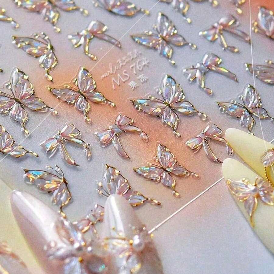 1pc Sparkling Butterfly Nail Art Stickers Exquisite Butterfly Nail Self Adhesive Paper DIY Thin And Hard Nail Decoration Stickers Stickers DIY - A - 查看 1