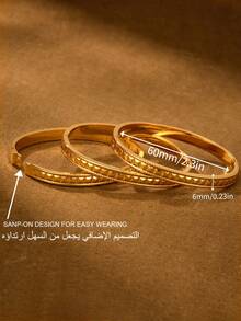 1/2/3 PiecesFashion Classic Shiny Plated 24k Gold Stainless Steel Hand-Carved Bracelet , With Diameter Of 60mm That Can Be Opened , Suitable For Women's Daily Wear , Excluding Box - Steel Ball Edge Square Bracelet - View 5