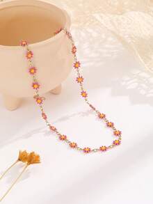1pc Fashion Summer Drip Oil Flower Chain Necklace - Hot Pink - View 2