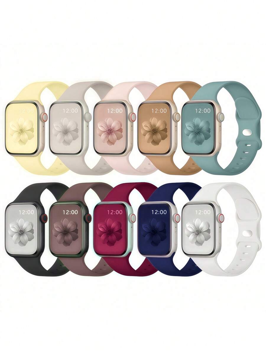 10条装柔软硅胶运动表带，兼容 38mm、40mm、41mm、42mm、44mm、45mm、46mm、49mm，适用于 Series 10、SE、9、8、7、6、5、4、3、Ultra，时尚健身必备礼品套装