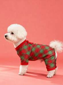 2025新款圣诞宠物套装，保暖透气，高弹力，防尘四脚连体衣，可个性化印花，高品质宠物连体衣，狗狗睡衣，可爱，适合中小型犬，贵宾犬、泰迪犬等。 - 紅色 - 查看 1