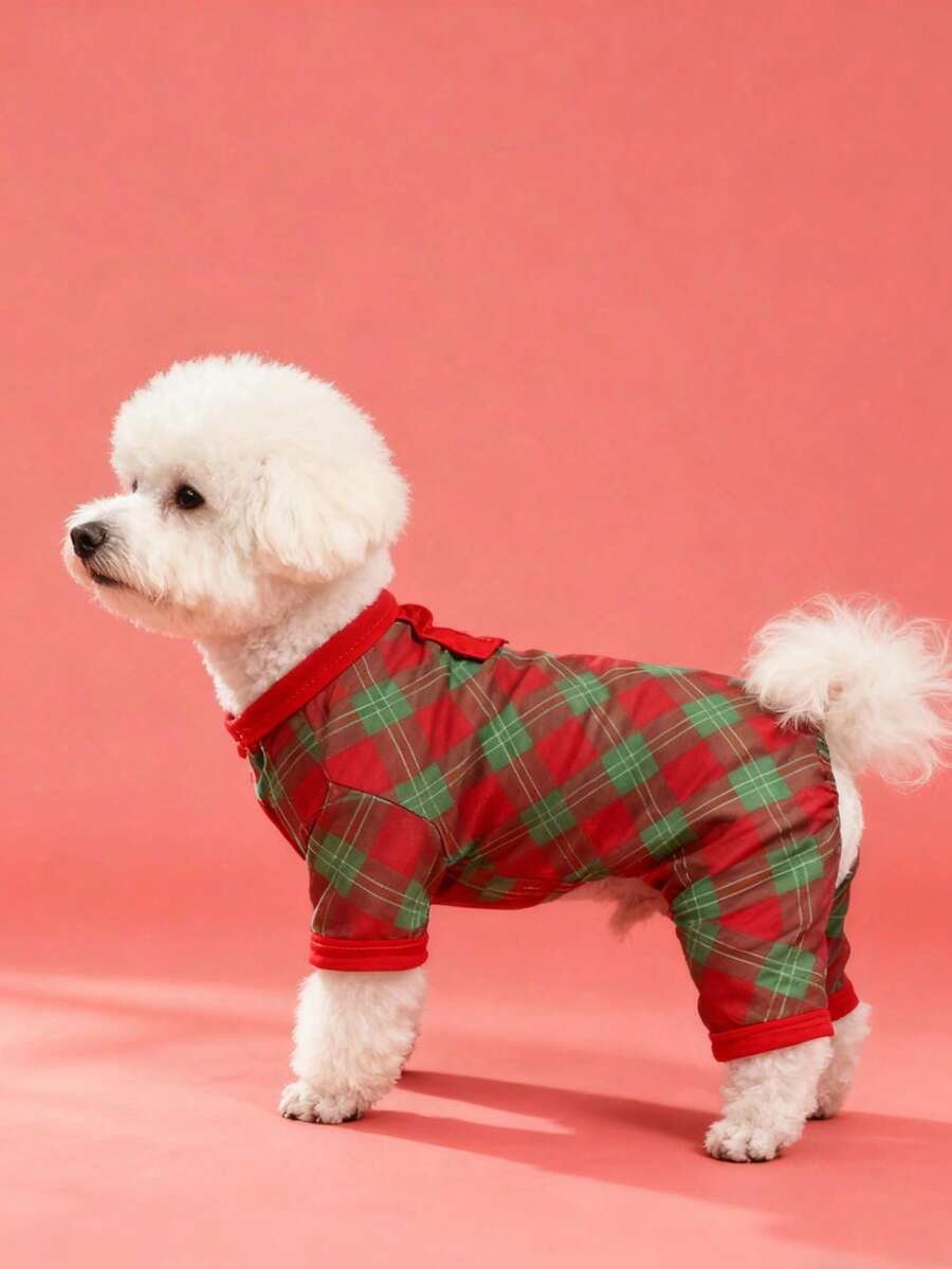 2025新款圣诞宠物套装，保暖透气，高弹力，防尘四脚连体衣，可个性化印花，高品质宠物连体衣，狗狗睡衣，可爱，适合中小型犬，贵宾犬、泰迪犬等。 - 紅色 - 查看 1