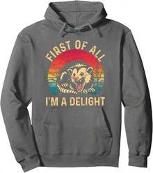 Vintage Retro First Of All I'm A Delight Angry Possum Pullover Hoodie - Black - View 1