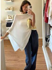 Women Sheer Mesh Poncho Top Crochet Knit Lightweight See Through Shawl Wrap Summer Oversized Loose Shrug Beachwear Swimsuit Bikini Cover Ups - Pearl White - 查看 5