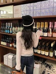 Women's Lace V-Neck Bow Long Sleeve T-Shirt, Sweet And Sexy Style, Spring/Summer - Apricot - View 10