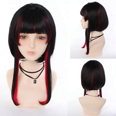 Black & Red Ombre Goldfish Maple Leaf Cosplay Wig, Short Hair Realistic Scalp Gradient Color Costume Headpiece