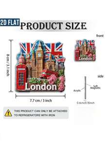 1 片亚克力磁性贴纸，图案为伦敦地标，如大本钟、双层巴士、白金汉宫和英国国旗。这款复古英式冰箱贴色彩鲜艳、经久耐用且粘性强。 - 1PC - 查看 8