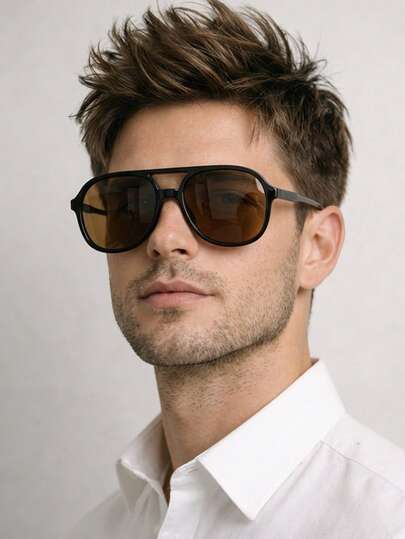 1 Pair Men's Black Round PC Frame Glasses, Minimalist Solid Color Retro Double Bridge Street Style Vacation Fashion Eyewear